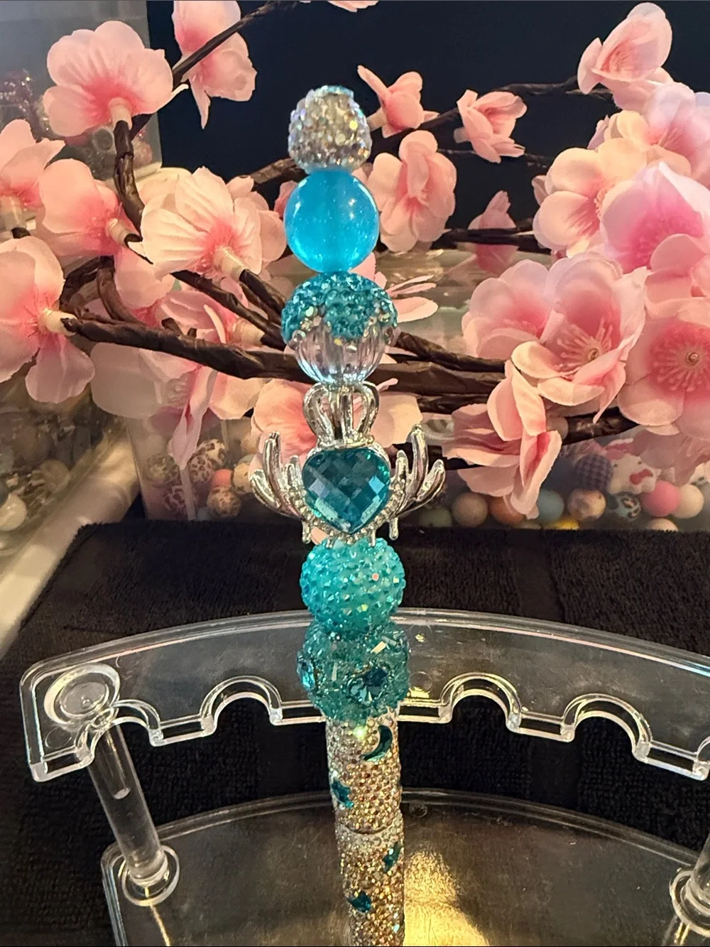 Handcrafted Teal Beaded Decorative Pen - Home Office Arts & Crafts